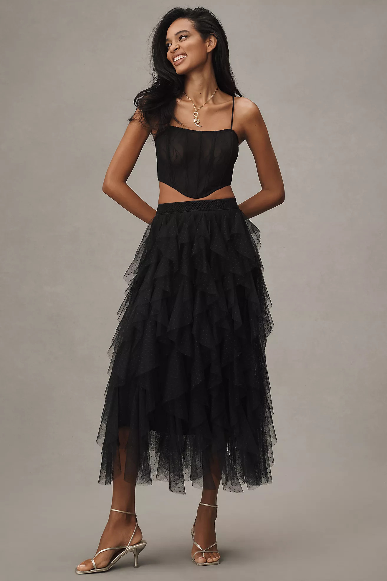 The Chéri Ruffled Tulle Midi Skirt by Anthropologie | Anthropologie (US)