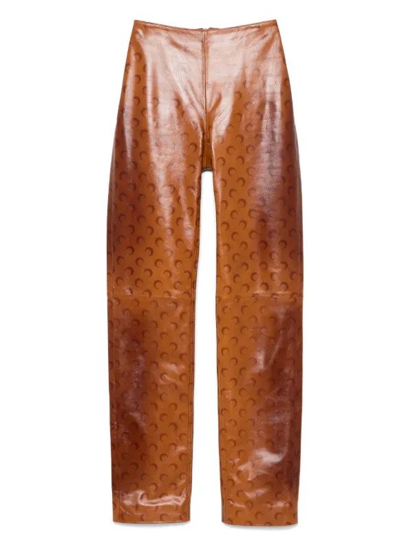 Marine Serre Moon-print Leather Trousers | Brown | FARFETCH | Farfetch Global