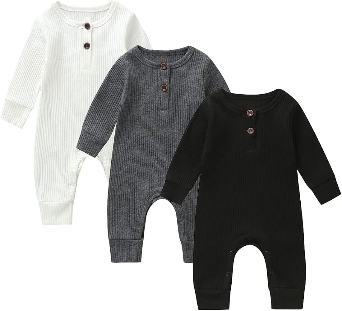 Bafeicao Baby Boy Girl 2/3 Pack Solid Romper Ribbed Short/Long Sleeve Bodysuit Jumpsuit Infant Kn... | Amazon (US)