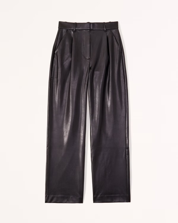 Women's Tailored Vegan Leather Relaxed Straight Pant | Women's Bottoms | Abercrombie.com | Abercrombie & Fitch (US)