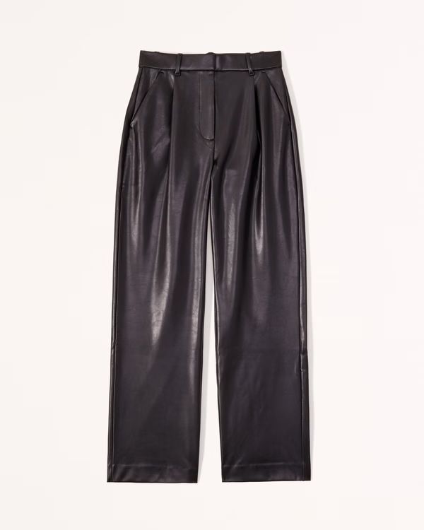 Women's Tailored Vegan Leather Relaxed Straight Pant | Women's Bottoms | Abercrombie.com | Abercrombie & Fitch (US)