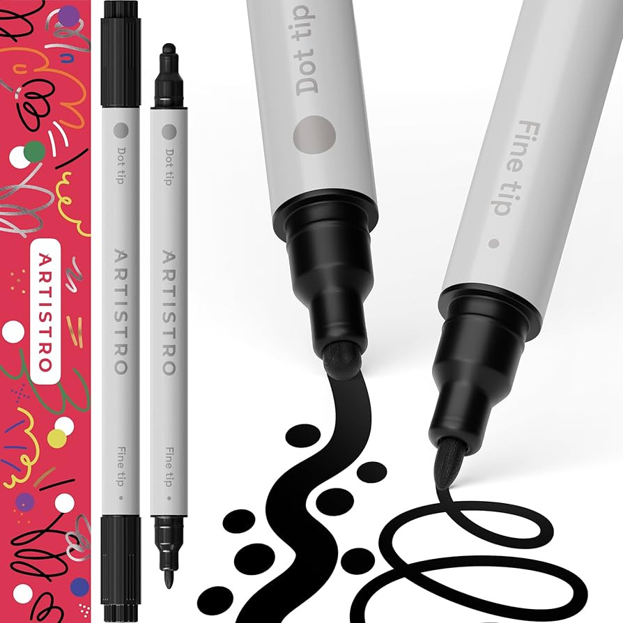 ARTISTRO 2 Black Dual-Tip Acrylic Paint Pens - Multisurface Markers for Fabric, Plastic, & More, ... | Amazon (US)