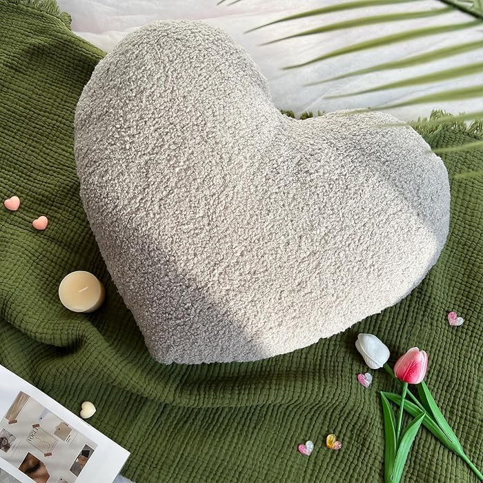 EastTree Heart Pillows, Light Grey Heart Shaped Pillows, Love Throw Pillows, Cute Sherpa Heart De... | Amazon (US)