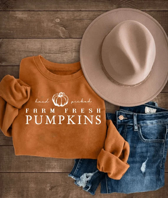 Hand Picked Farm Fresh Pumpkins Burnt Orange Crewneck or Tee / - Etsy | Etsy (US)