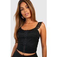 Womens Lace Corset Detail Top - Black - 12 | boohoo (US & Canada)