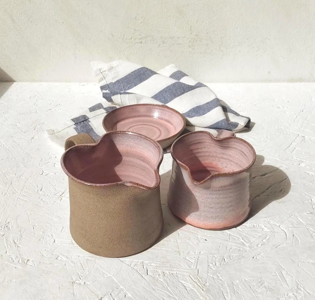 Pink and Gray Ceramic Creamer, Pink Heart Shaped Milk Jug, Handmade Stoneware Creamer - Etsy | Etsy (US)