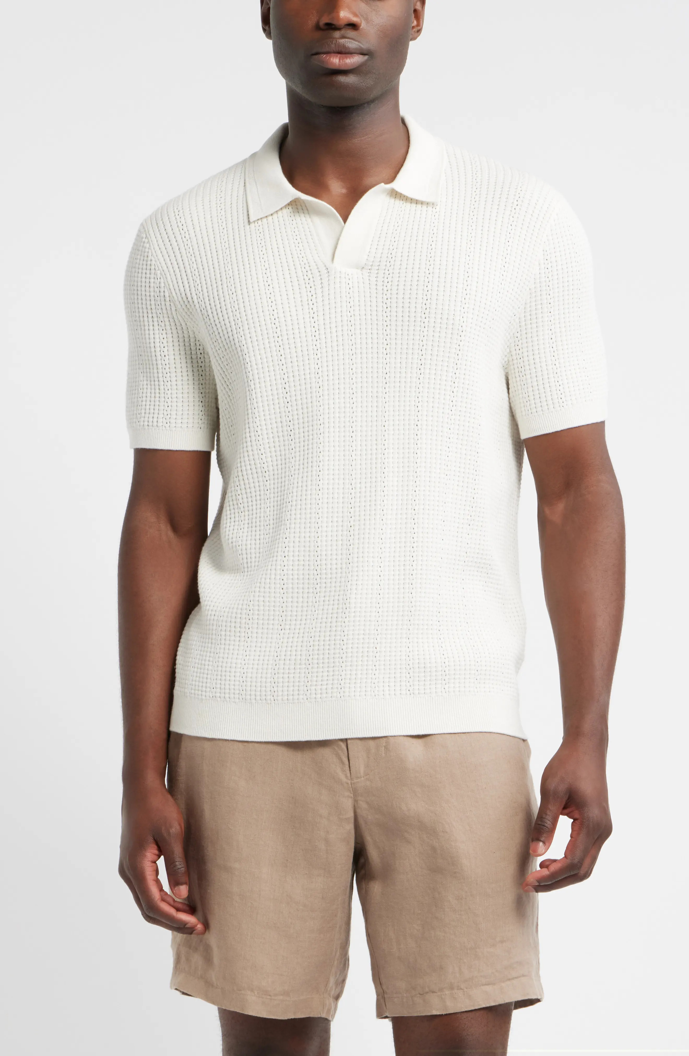 Nordstrom Textured Johnny Collar Cotton & Silk Polo Sweater (Men) | Nordstrom | Nordstrom