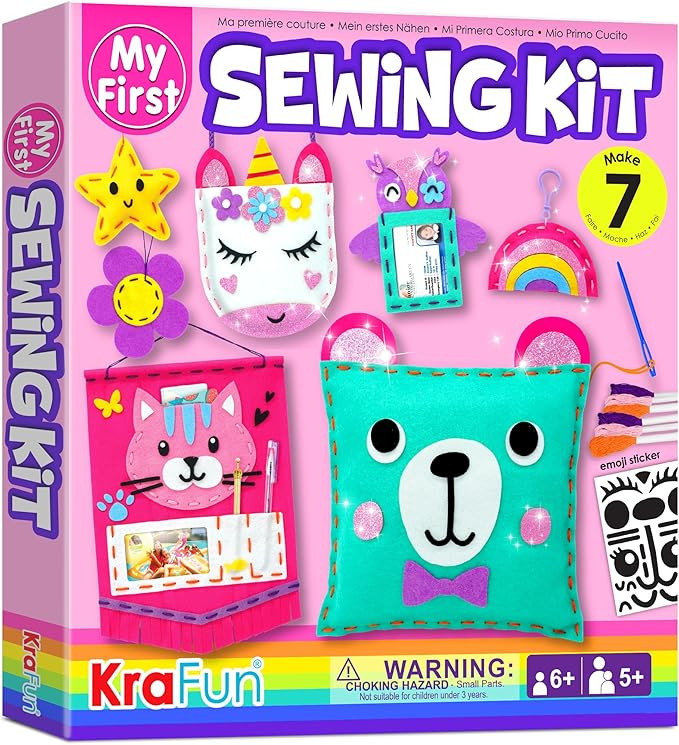 KRAFUN My First Sewing Kit for Beginner Kids Arts & Crafts, 7 Easy DIY Projects of Stuffed Animal... | Amazon (US)