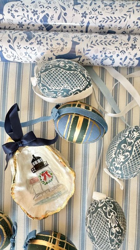 Holiday decor is arriving and I adore this Nantucket Brant Point ornament, these painted egg ornaments, and Christmas toile wrapping paper. Blue and white home, Christmas decor, tree ornaments, holiday decor

#LTKhome #LTKHoliday #LTKGiftGuide