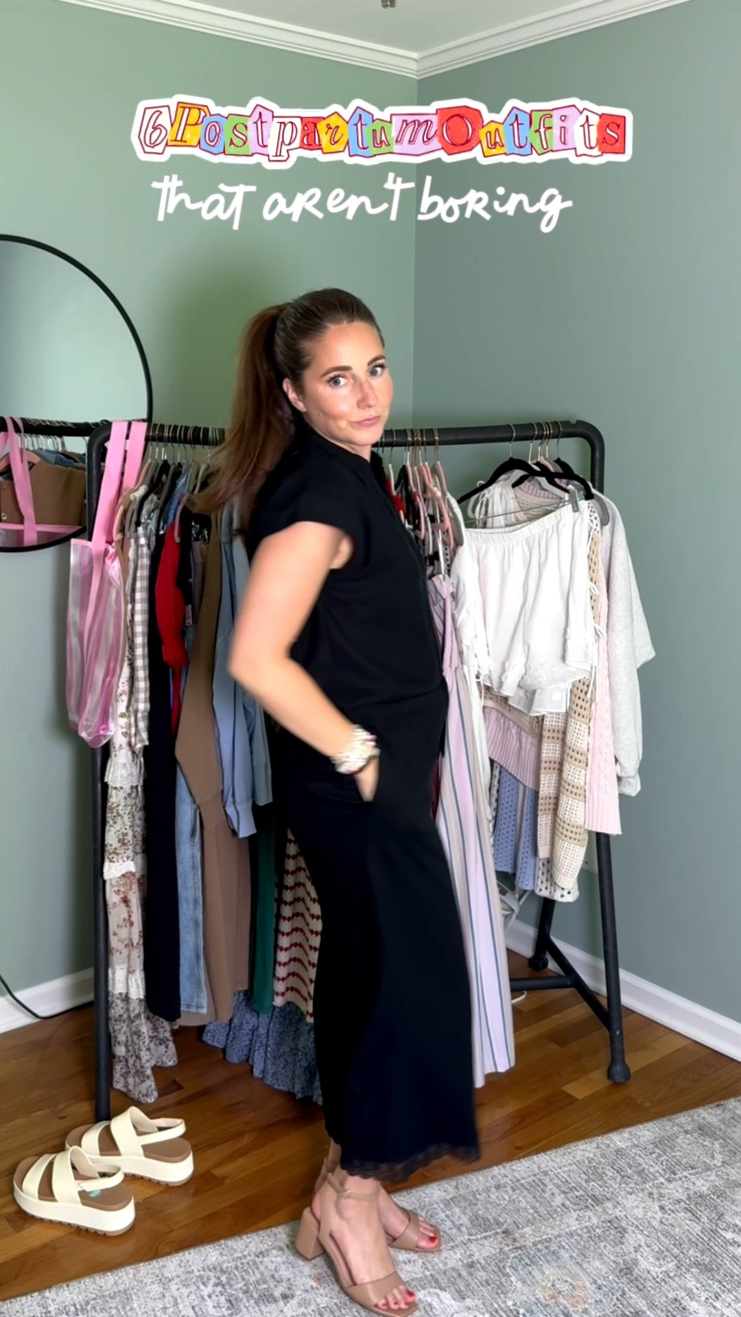 Postpartum outfit ideas that aren’t boring 👏👏👏

Sizing info:
Jumpsuit - size small 
Pink shorts - size medium 
Yellow sweater - size medium 
Black set - size medium 
White shorts - size medium 
Striped sweater - size large 
Pink sweater - size medium 
Pink pants - size medium 
Brown dress - size small 
Crochet sweater - size medium
