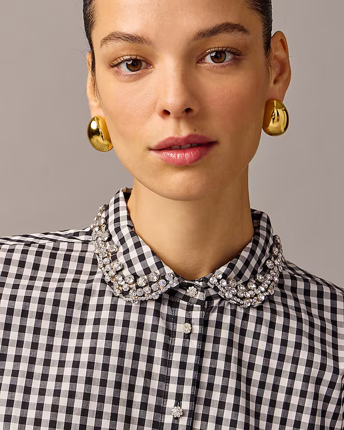 Collection embellished cropped button-up shirt in cotton poplin | J. Crew US