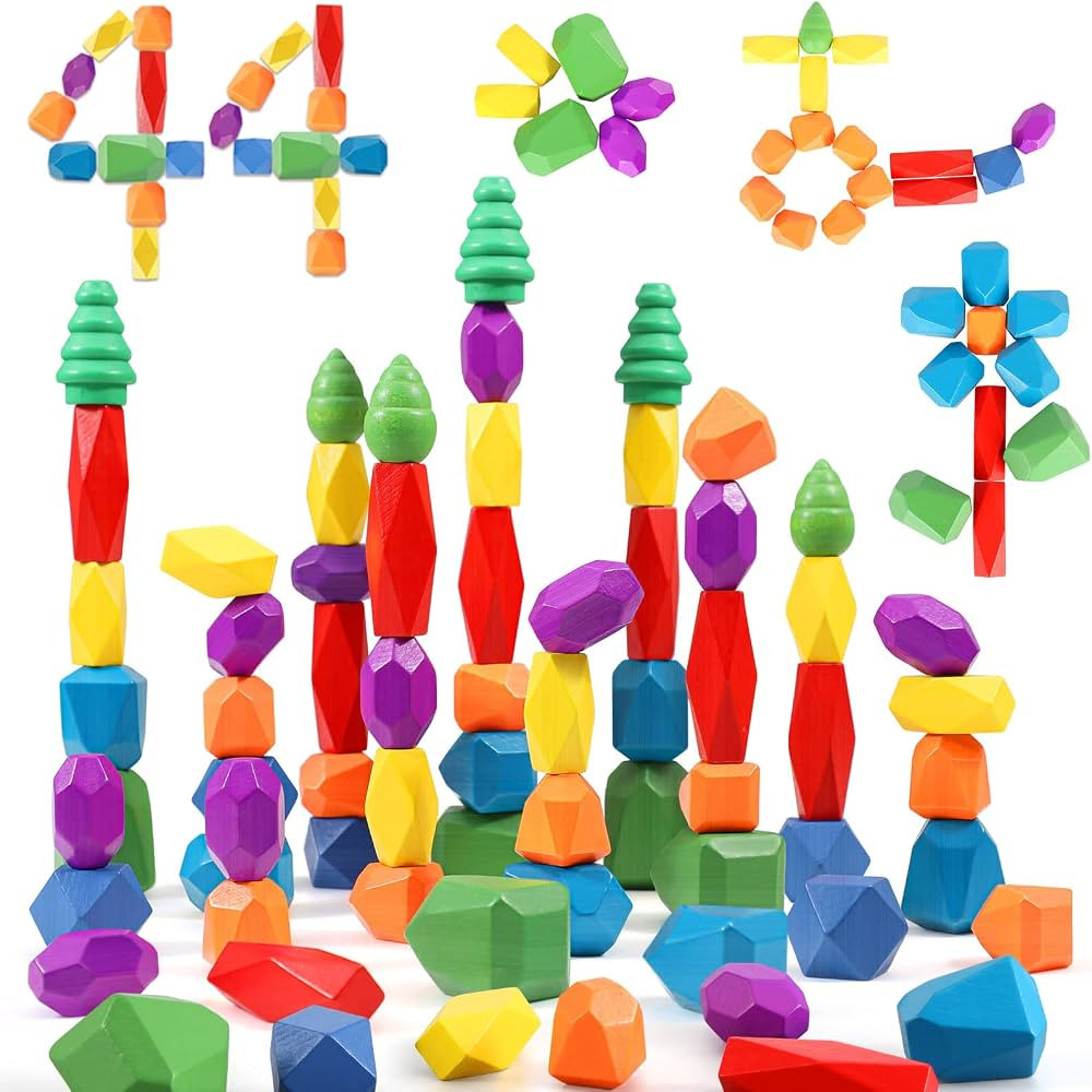 44PCS Sensory Toddler Wooden Stacking Rocks Toys for Boys & Girls Ages 3+ Year Old Building Block... | Amazon (US)