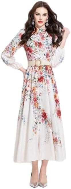 French Cross V-Neck Dress with Lantern Sleeves Printed Slit Dress | Amazon (US)