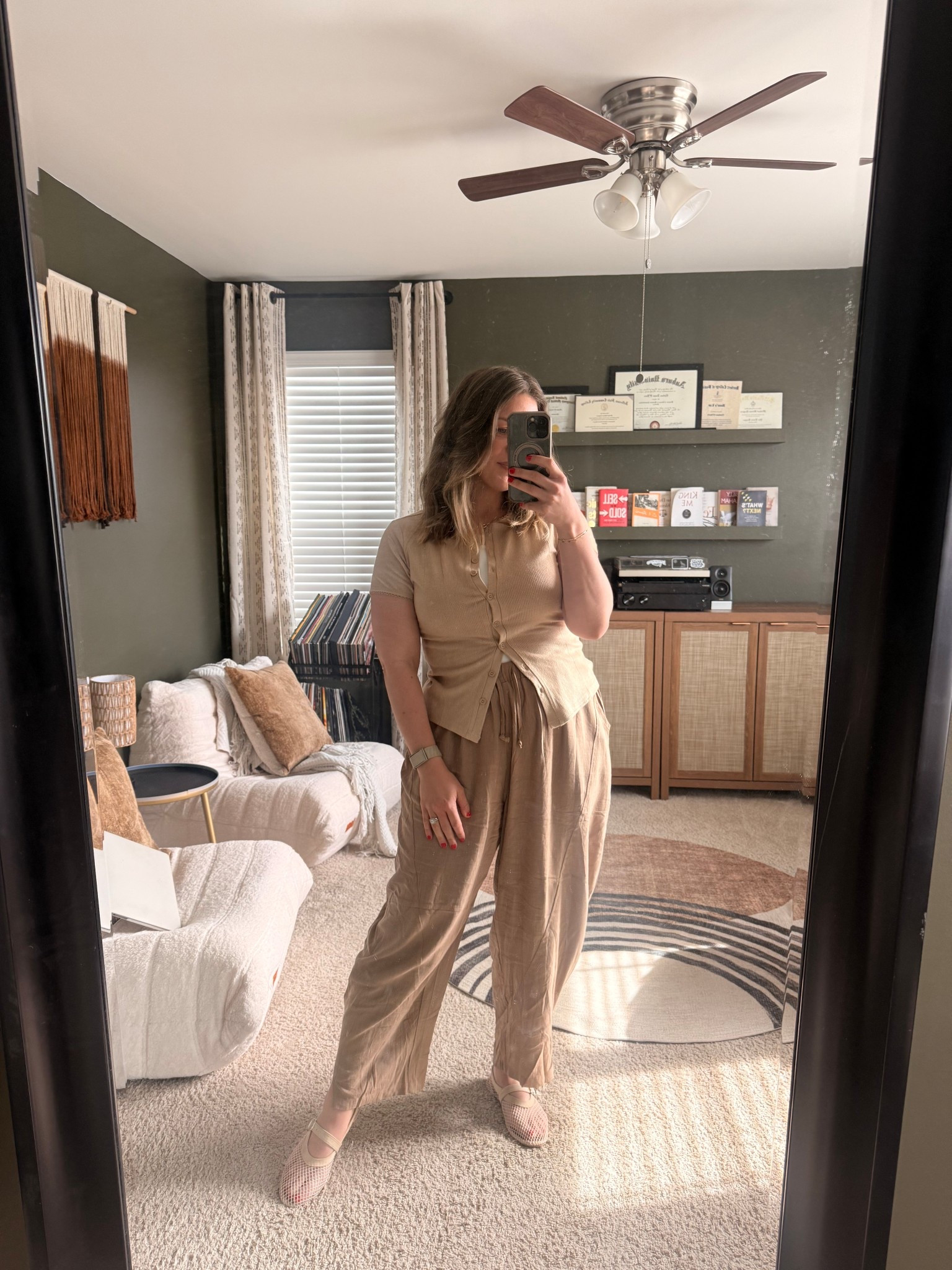 Ootd
Casual outfit
spring outfit
Neutrals
Knit button up 
Mesh flats

#LTKootd #LTKMidsize #LTKSaleAlert