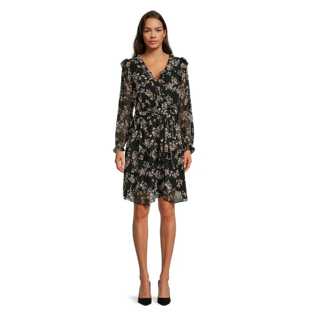 Time and Tru Women's Woven Faux Wrap Mini Dress | Walmart (US)