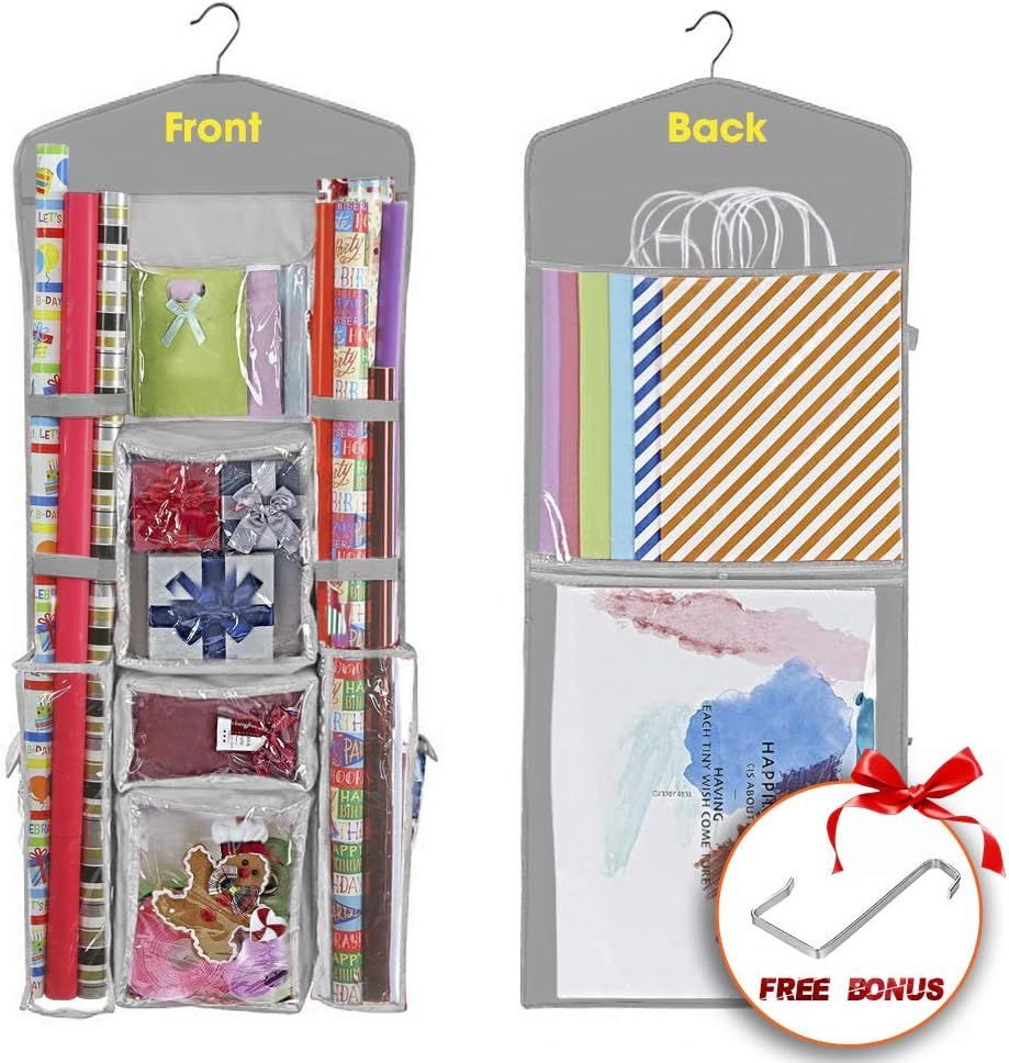 ProPik Hanging Double Sided Christmas Gift Wrapping Paper Storage Organizer With Multiple Pockets... | Amazon (US)