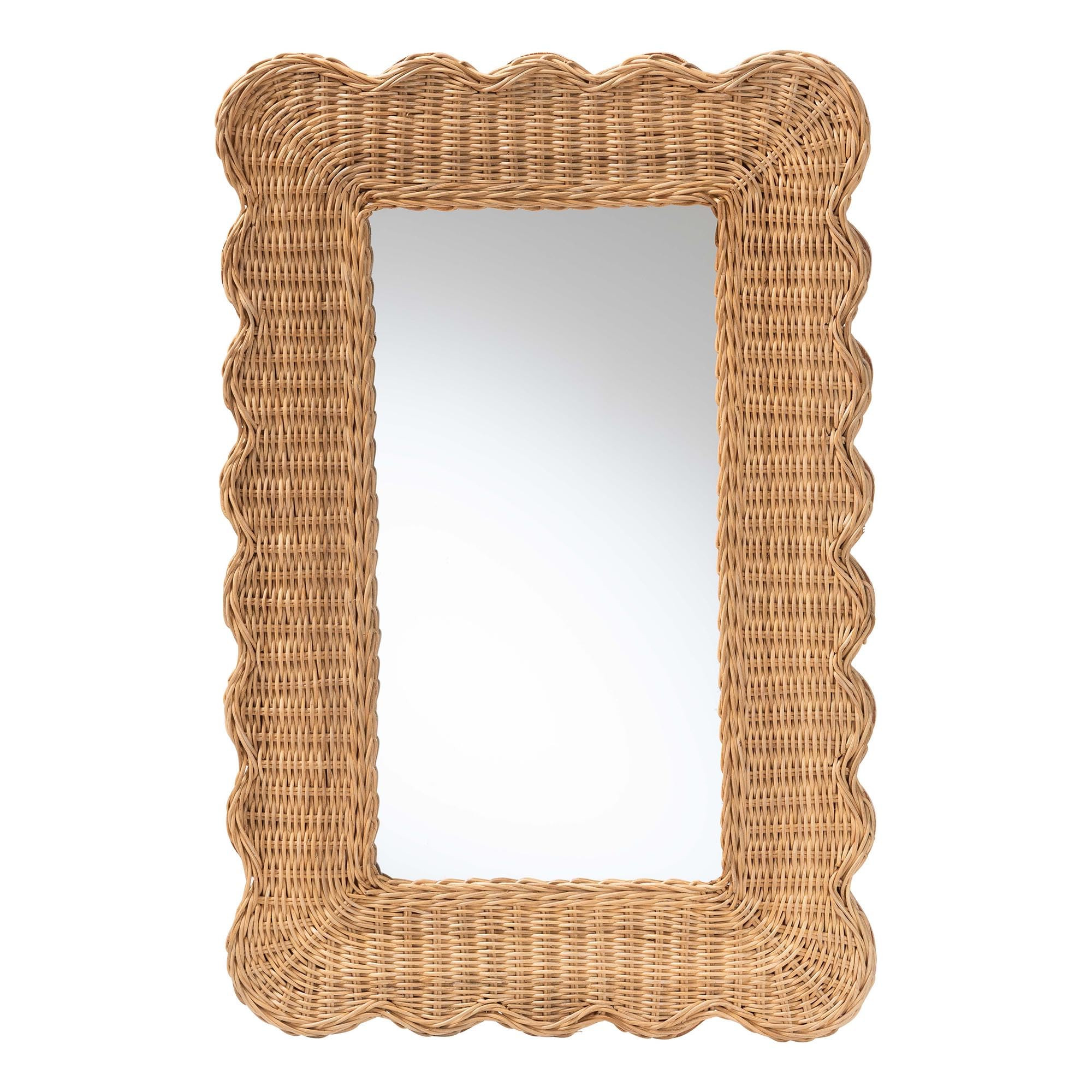 Bali & pari Makoto Scalloped Natural Rattan Wall Mirror - Handwoven Wicker Rectangle Frame, Boho ... | Amazon (US)