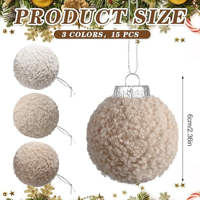15 Pcs Neutral Christmas Ornaments 2.36 Inch Farmhouse Beige Shatterproof Sherpa Christmas Tree O... | Amazon (US)