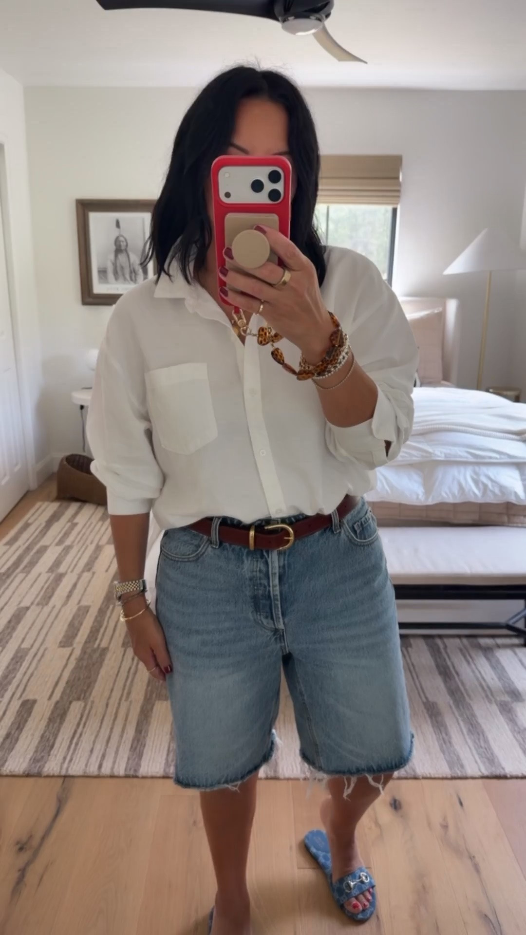 RESTOCKED! I NEVER wear shorts but I actually found some that I feel cute in and will wear! They fit tts (I did a size 8), but if you are between sizes then I would size down. Top size medium, shoes fit tts, belt size medium.

#LTKMidsize #LTKOver40 #LTKootd