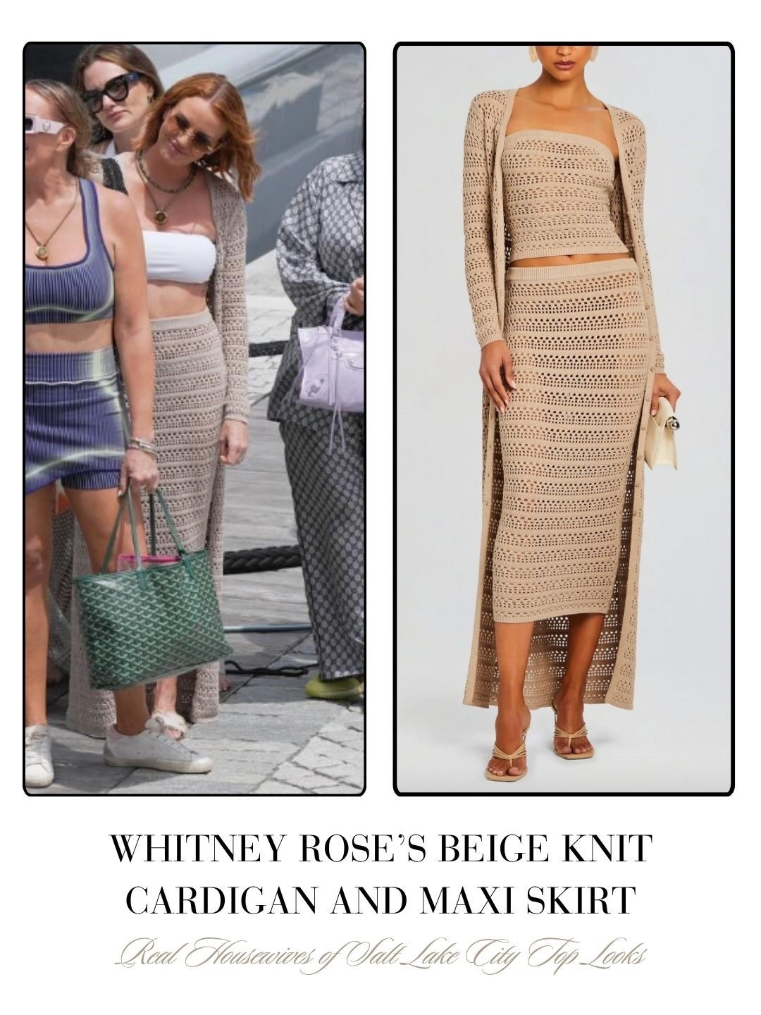 Whitney Rose’s Beige Knit Cardigan and Maxi Skirt 📸 = @heatherygay 