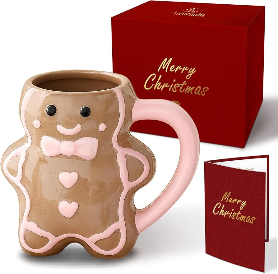Christmas Mugs - Holiday Card & Gift Box Included - Gingerbread Man Design - Funny & Cute Coffee ... | Amazon (US)