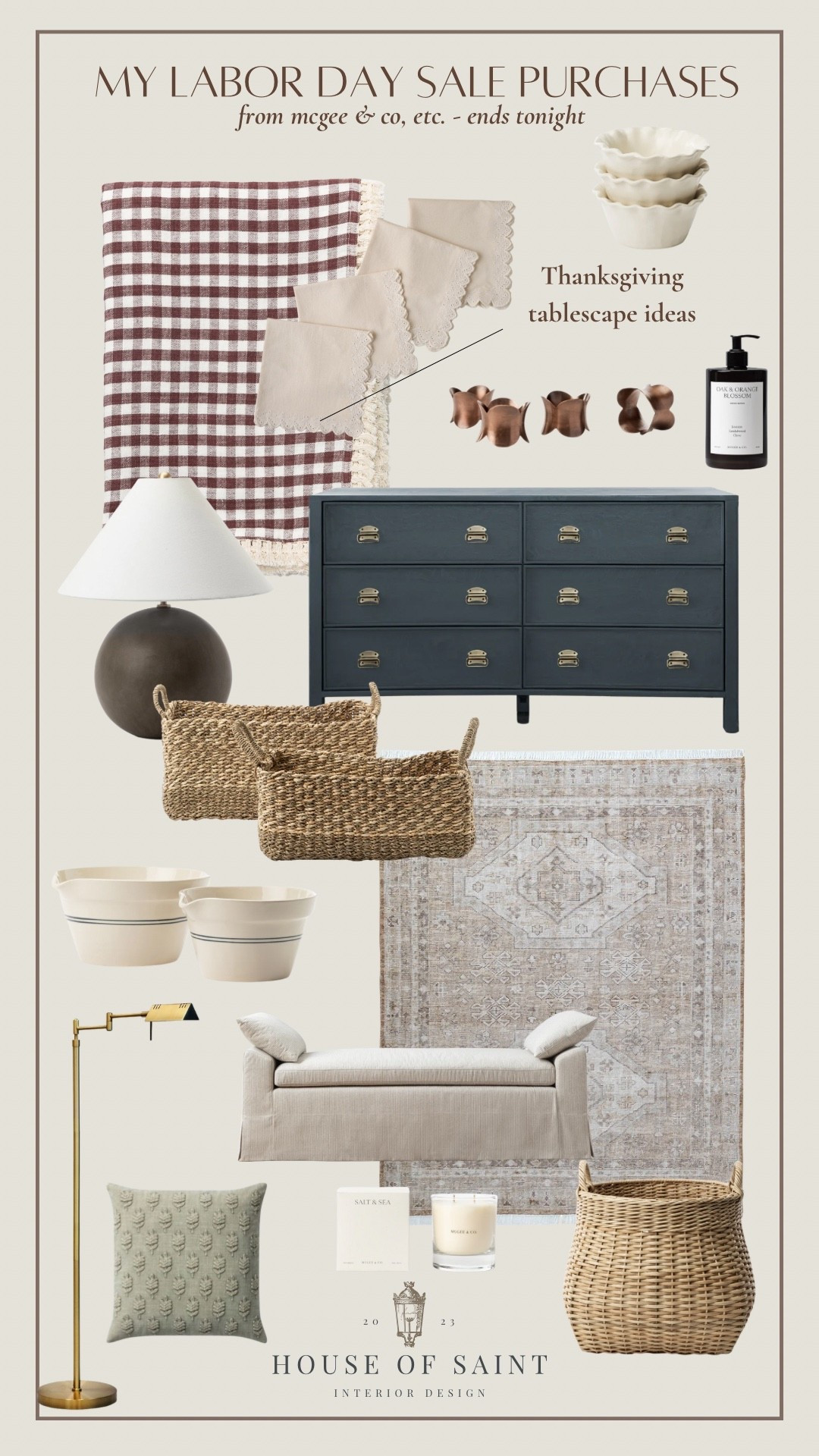 ✨ Labor Day steals I couldn’t resist ✨ Sharing my favorite finds from the McGee & Co. sale (ending tonight!) that I’ll be using for fall + Thanksgiving tablescape ideas and cozy home styling. 🍂 From classic gingham napkins to a timeless rug, woven baskets, and even the prettiest dresser—these pieces are perfect for layering warmth and character into your home.

🛒 Shop my sale picks now before it’s over—linked here for you!

#LaborDaySale #McGeeAndCo #SaleFinds #FallDecor #ThanksgivingTable #HomeDecorFavorites #LTKhome #LTKsale 

 #LTKHome