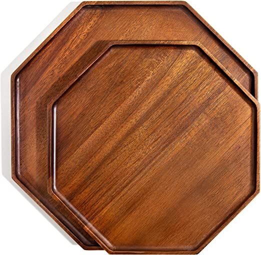 Acacia Wood Serving Trays - Set of 2 (12-Inch and 10-Inch Plates) Wooden Home Decor Platters for ... | Amazon (US)
