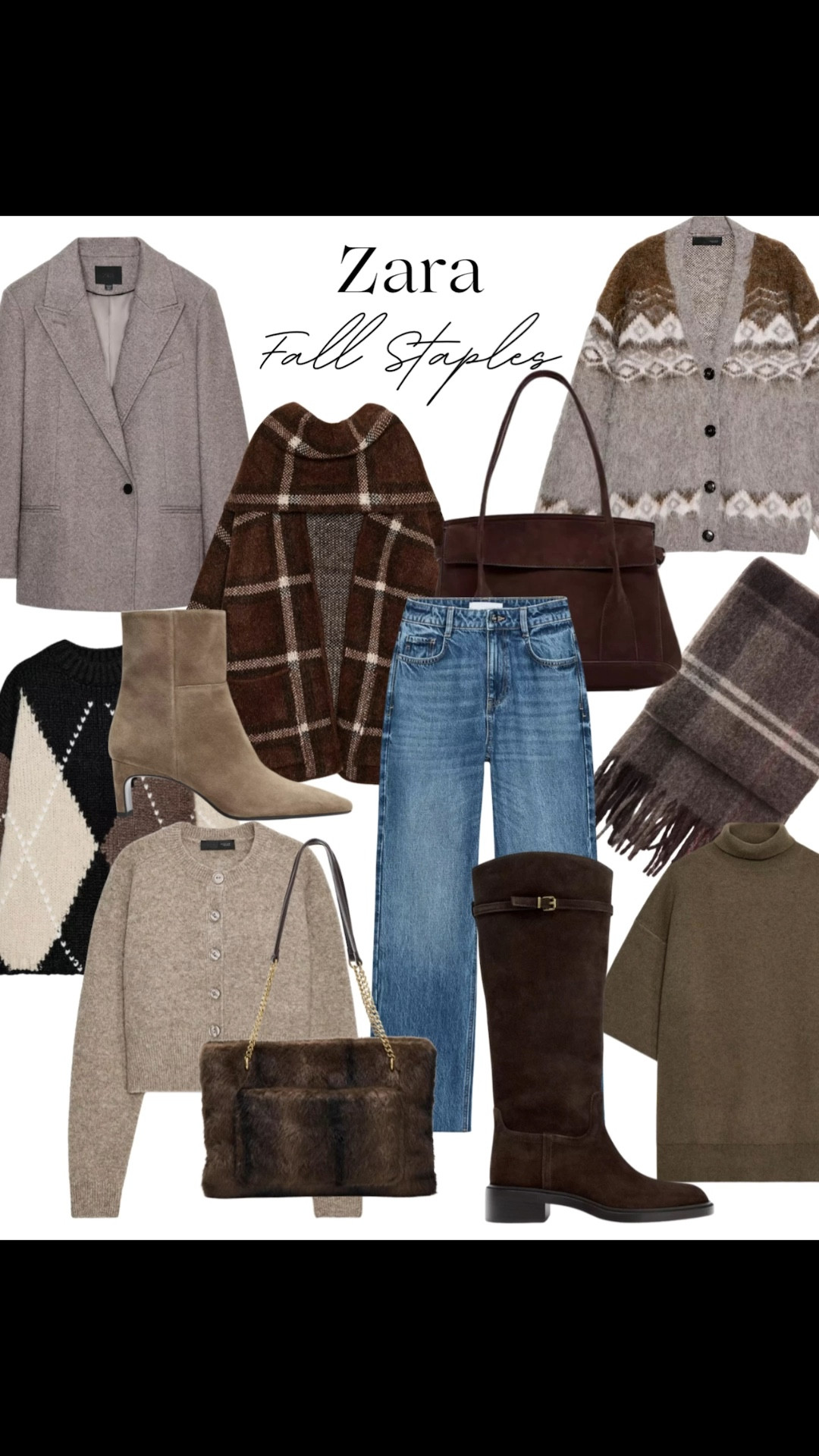 Zara fall staples 🤎🍂

Tags: new in Zara, scarf coat, autumn outfit, fall fashion, plaid scarf, cardigan sweater, argyle knit, suede boots, brown suede riding boots, faux fur shoulder bag, suede tote bag, straight leg jeans, capsule wardrobe, casual workwear, office outfit 

#LTKFindsUnder100 #LTKWorkwear #LTKStyleTip