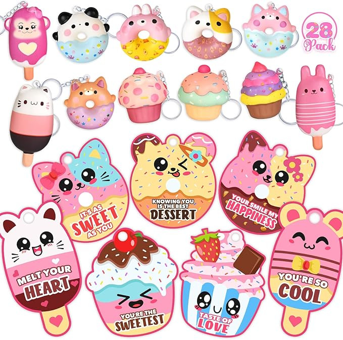 28 Pack Valentines Day Gifts for Kids, Valentines Cards for Kids Classroom Exchange Gift with Des... | Amazon (US)