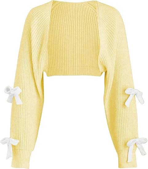 Verdusa Women's Bow Sweater Cute Cropped Cardigan Long Sleeve Knitted Shrug | Amazon (US)