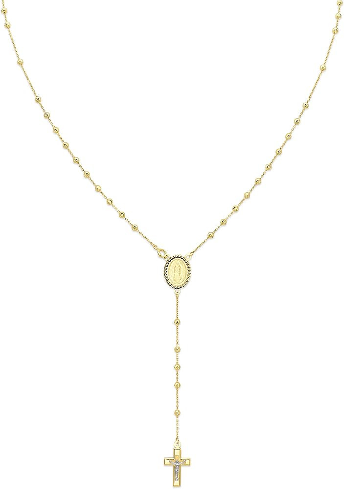 Wellingsale 14k Yellow Gold Polished 2.5mm Beaded Rosary Necklace - 20" | Amazon (US)