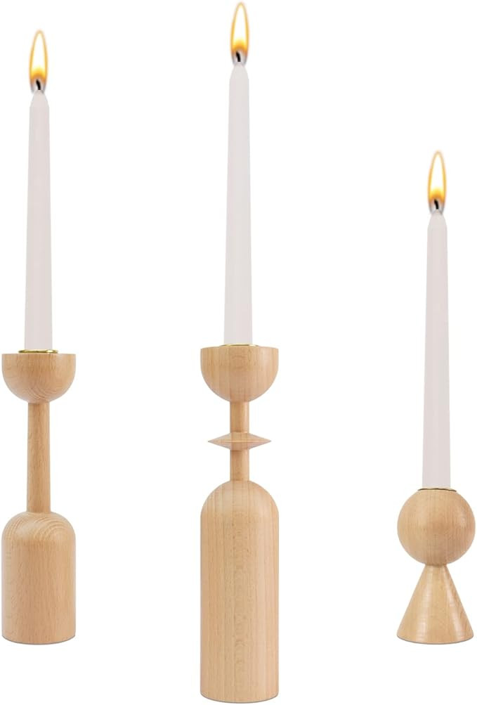 Candle Holder Wooden Candlestick Holders - Wood Candle Stick Candle Holder Set of 3 for Centerpie... | Amazon (US)