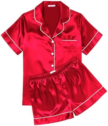 Ekouaer Womens Silk Satin Pajama Sets Soft Short Sleeve Button Down Sleepwear Top and Shorts 2 Pi... | Amazon (US)
