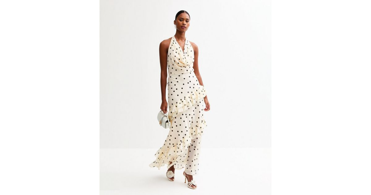 Off White Polka Dot Cowl Neck Chiffon Midi Dress | New Look | New Look (UK)
