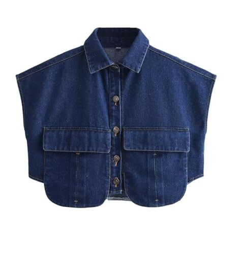 Hotmiss Womens Summer V Neck Button Down Sleeveless Crop Denim Shirt Dark Blue | Amazon (US)