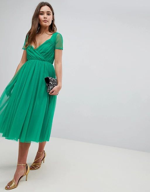 ASOS Tulle Midi Dress with Sheer Sleeve | ASOS US
