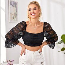 Crisscross Tied Backless Guipure Lace Crop Top | SHEIN