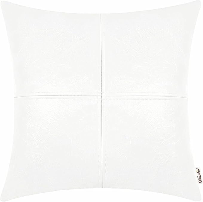 BRAWARM Faux Leather Throw Pillow Covers 16 X 16 Inches, White Leather Pillow Cover, Hand Stitche... | Amazon (US)