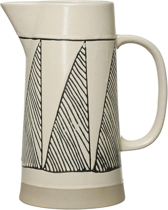 Bloomingville Embossed Modern Black and White Stoneware Water Pitcher, 9", Black & Cream | Amazon (US)