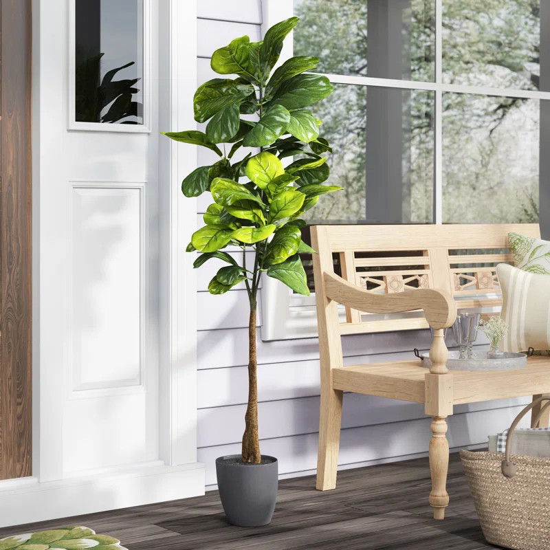 64'' Faux Fiddle Leaf Fig Tree in Stone Pot | Wayfair North America
