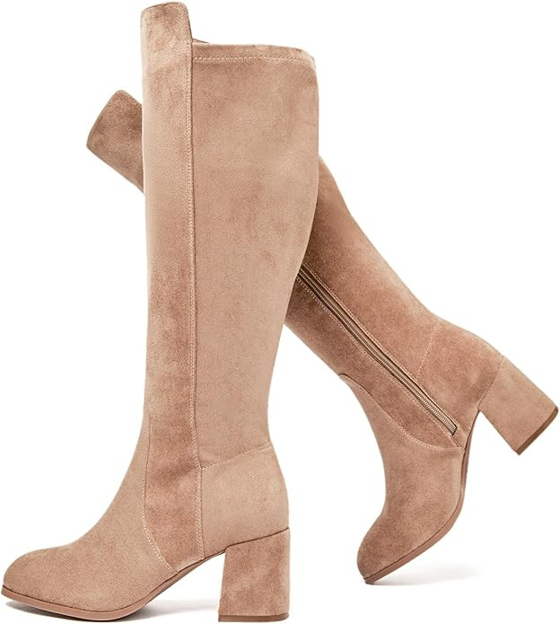 Women's Extra Wide Calf Knee High Boots True Wide Width Chunky Heeled Boot Comfortable Plus Size ... | Amazon (US)