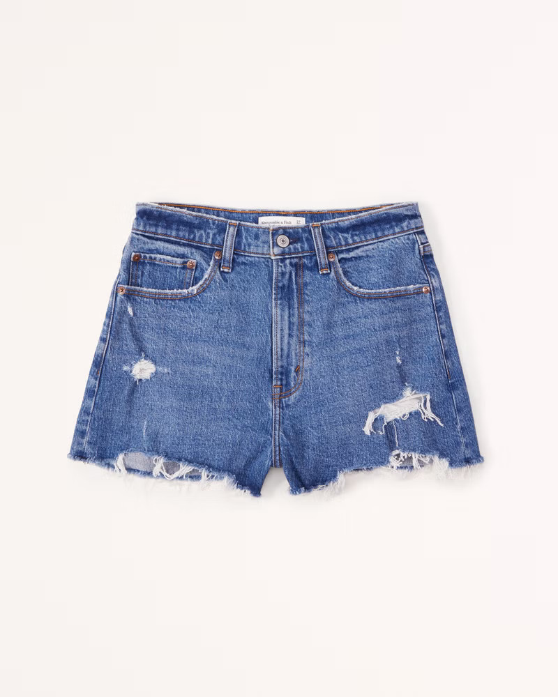 Abercrombie & Fitch Women's Curve Love High Rise Mom Short in Medium Destroy - Size 37 | Abercrombie & Fitch (US)