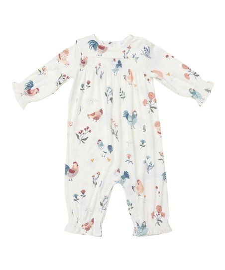 White Heirloom Chickens Smocked Long-Sleeve Playsuit - Newborn & Infant | Zulily