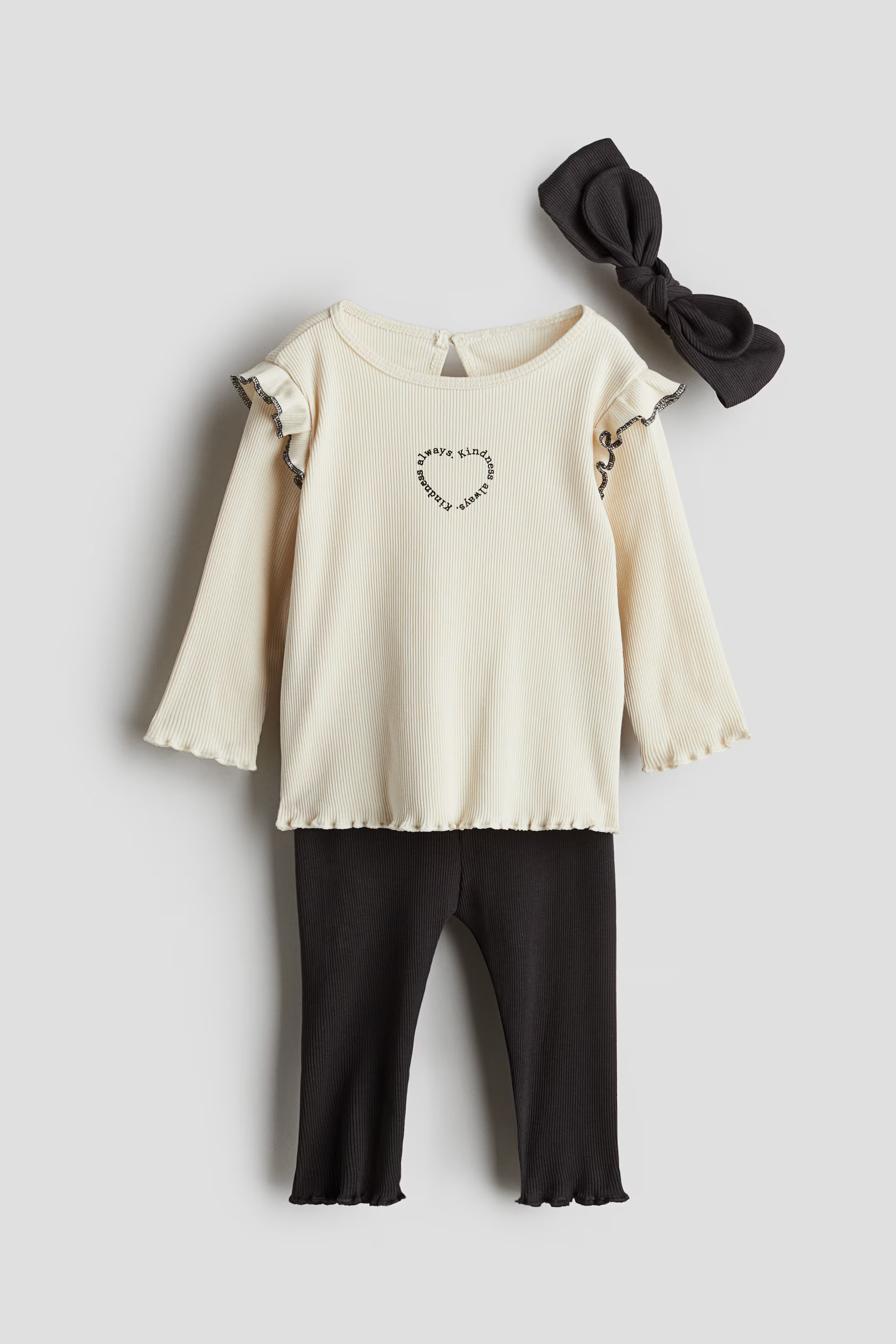 3-piece Ribbed Cotton Set - Regular waist - Round Neck - Beige/dotted - Kids | H&M US | H&M (US + CA)