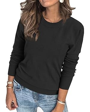 Arach&Cloz Women's Soft Knit Sweater Fall Dressy Casual Pullover Tops | Amazon (US)