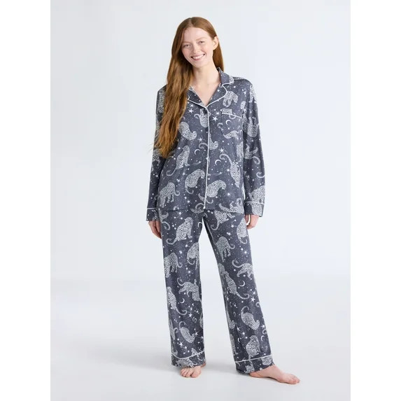 Joyspun Women’s Dreamy Soft Collection Long Sleeve Top and Pants Pajama Set, Sizes XS-4X - Walm... | Walmart (US)