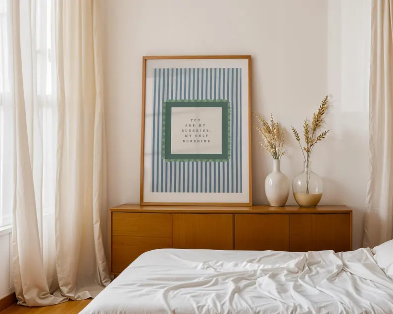 You Are My Sunshine Nursery Wall Art, Neutral Striped Boys Room Decor Print, Cottagecore Kids Roo... | Etsy (US)