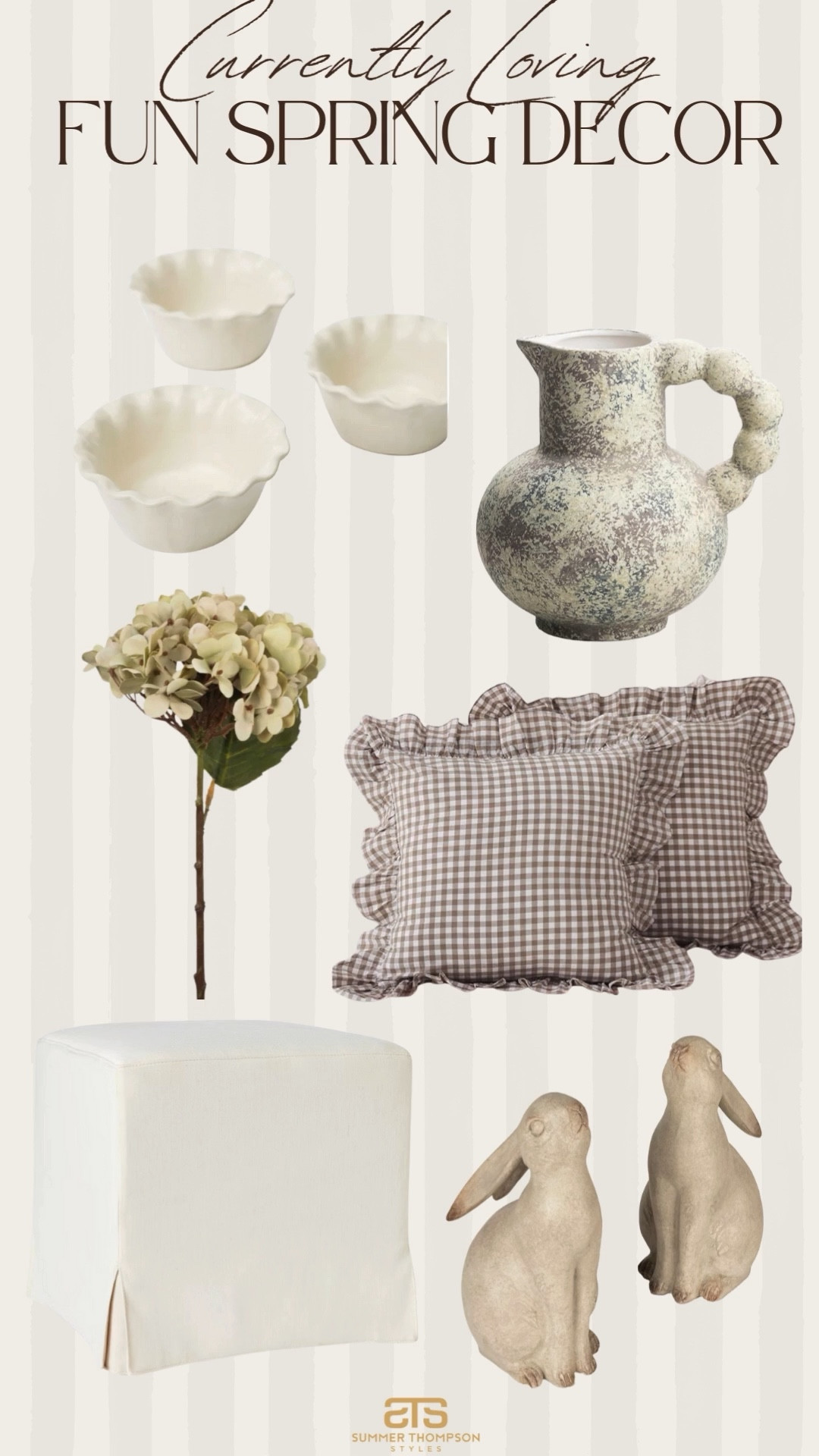 Neutral spring home decor that would work in any home! 

Throw pillow ceramic vase pitcher ottoman bunnies neutral spring home refresh 

#LTKHome #LTKSeasonal