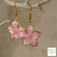 Light Pink Flower Earrings, Unique Statement Gold Flower Jewellery Drop Earrings For Women | Etsy (UK)