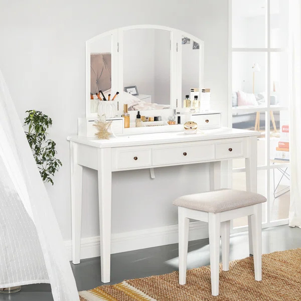 Amtul Vanity Set with Stool and Mirror | Wayfair North America